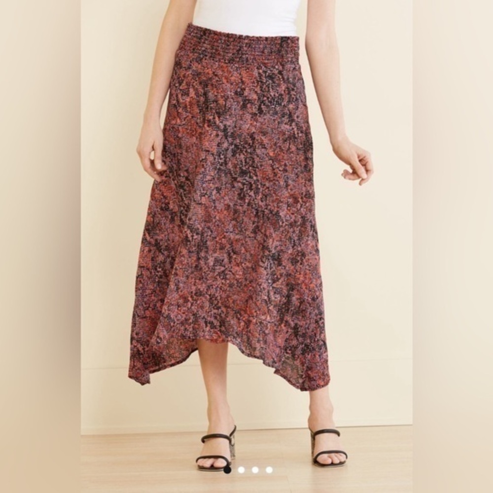 Evereve Rust and Black Floral Midi Skirt